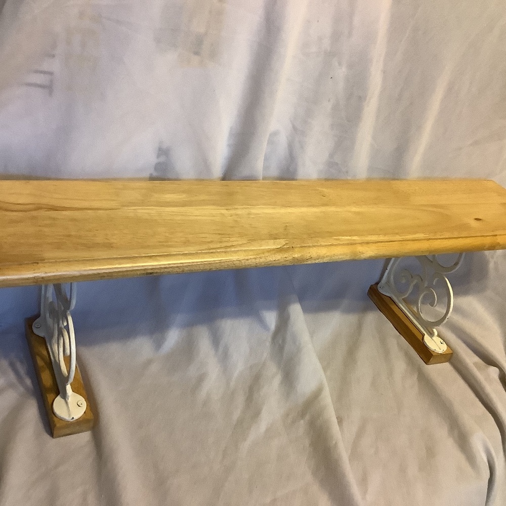 Shelf, book stand, Over the sink storage display wooden shelf metal scrollwork